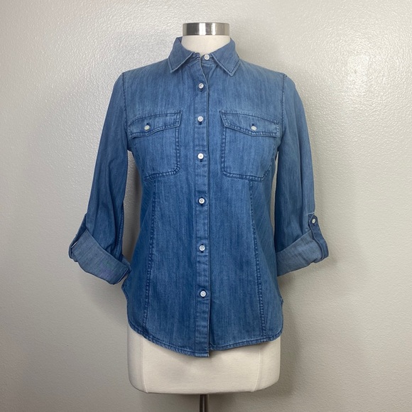 Talbots Blue Denim Button Front Shirt, NEW - Picture 1 of 9